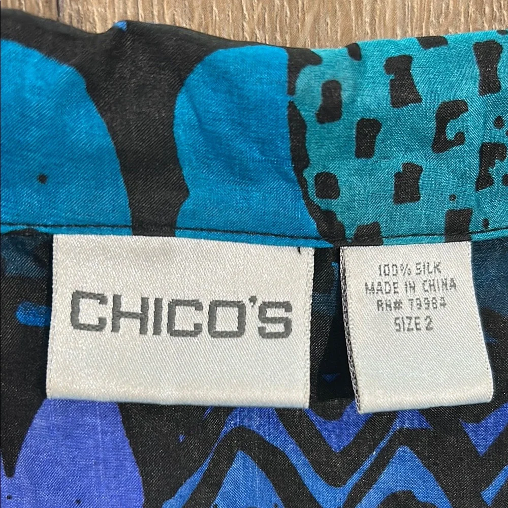 CHICO’S 100% Silk Blue and Black Patterned Lightweight Blazer Jacket - Picture 2 of 8